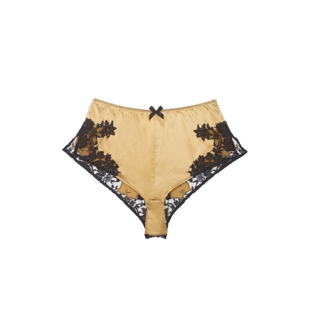 Agent Provocateur Nayeli SOIREE Gold Black Silk French Knicker AP2 Small
